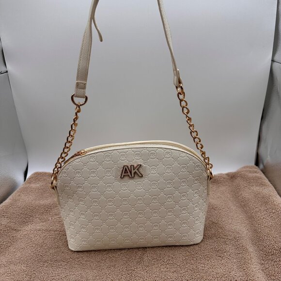 Anne Klein Triple Compartment Crossbody Bag Gold Chain Strap Monogram Design - Picture 7 of 13